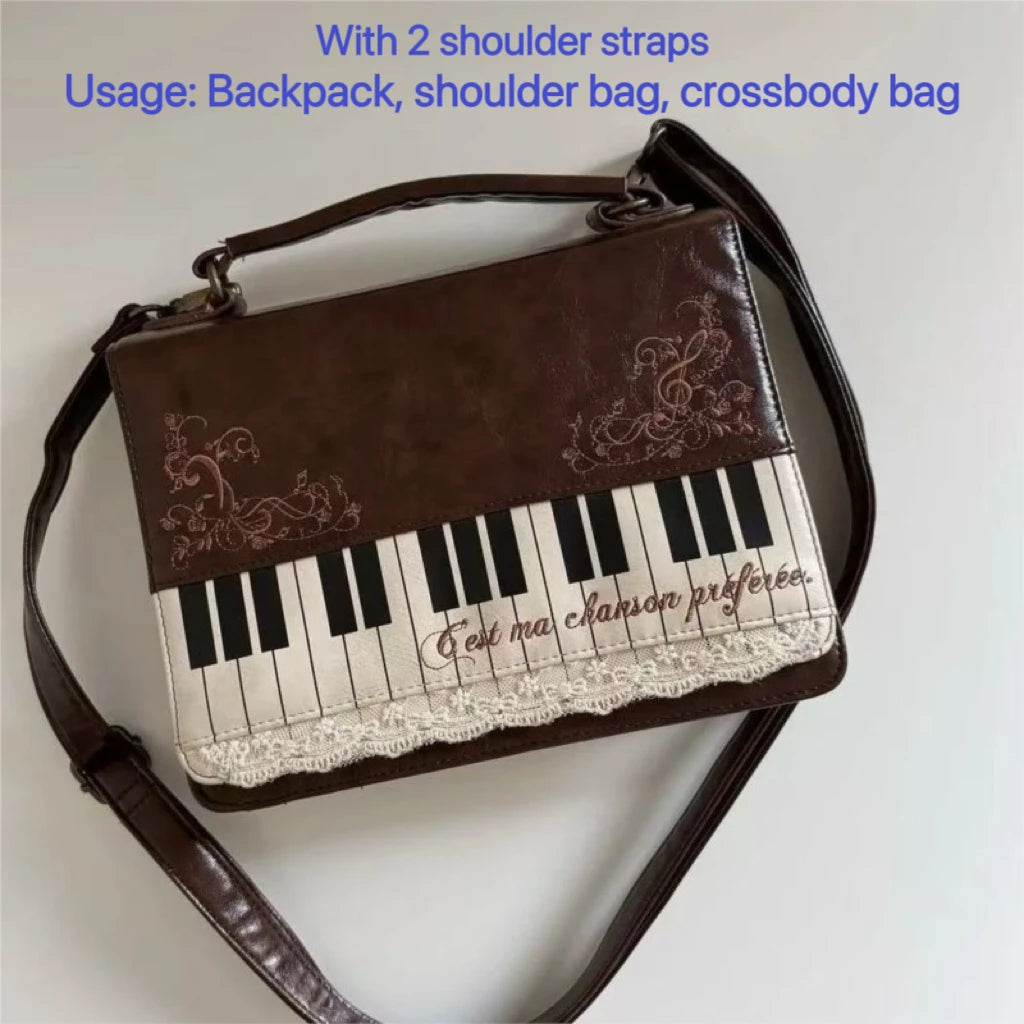 New Vintage Piano Shoulder Bag Womens Brown Crossbody Bag Y2k Girls Transparent Ita Bag Personalized Backpack Aesthetic Handbags