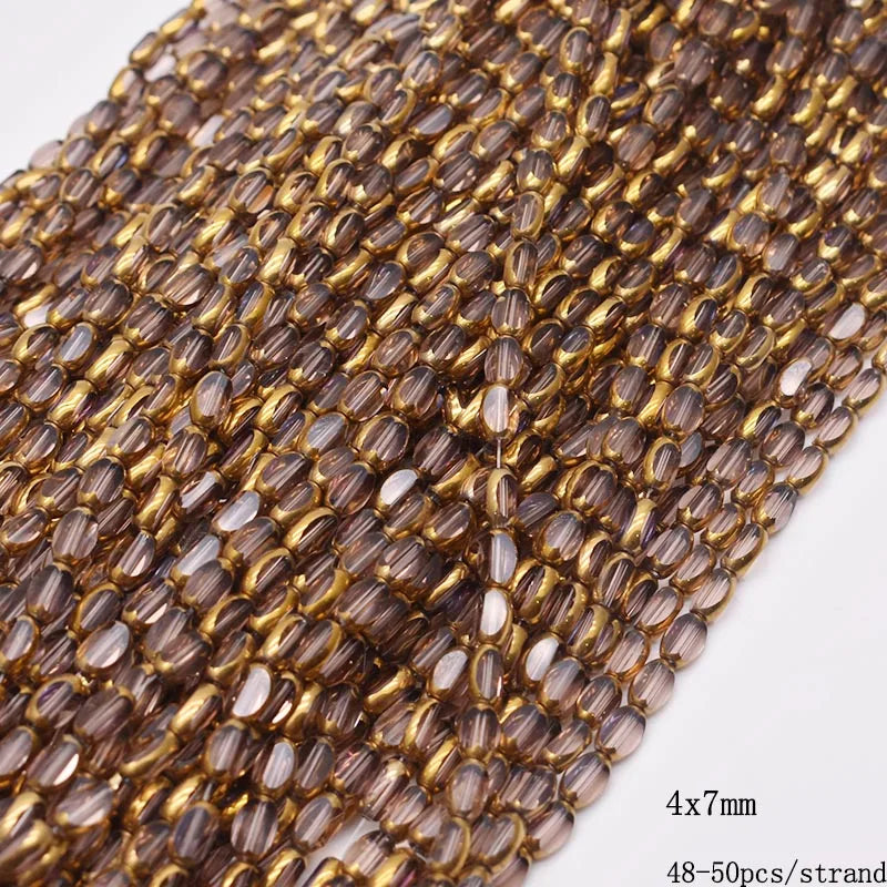 4x7mm 50pcs/lot Briolette Oval Glass Beads Plating Gold Color Crystal Glass Loose Spacer Beads For Beads for Jewelry Making DIY