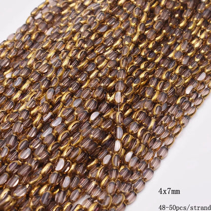 4x7mm 50pcs/lot Briolette Oval Glass Beads Plating Gold Color Crystal Glass Loose Spacer Beads For Beads for Jewelry Making DIY
