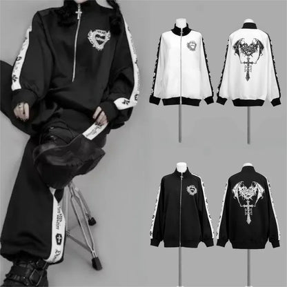 Gothic Subculture Hip-hop Sweatshirts Women Autumn Turtleneck Hoodie Coats Harajuku Loose Versatile Daily Jackets Zip Up Clothes