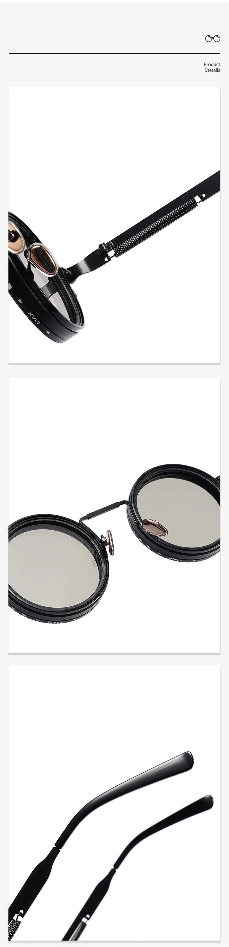 SHAUNA Retro Metal Round Punk ND9-level Adjustable Dimming Sunglasses Women Polarized UV400 Fashion Men Outdoor Sun Glasses