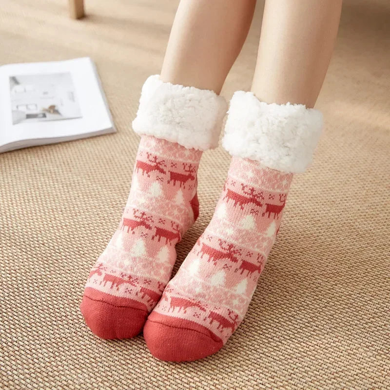 Christmas Gift Thermal Socks Women Winter Warm nightwear Plush Soft Floor Fuzzy Fluffy Fur Slipper Sock Thick Ladies Cute Cow