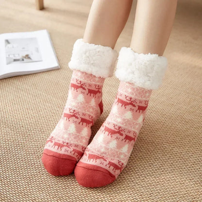 Christmas Gift Thermal Socks Women Winter Warm nightwear Plush Soft Floor Fuzzy Fluffy Fur Slipper Sock Thick Ladies Cute Cow