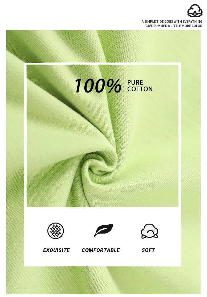 100% Cotton Solid Tshirts Men Woman Short Sleeve Fashion Brand Trend Casual Soft Clothing Tees Customized Products Summer Tops