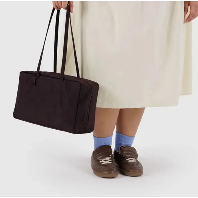 Simple Large-capacity Square Shoulder Bag Fashion Plaid Nylon Handbag Durable Canvas Material Travel Bag Daily Use Storage Bag