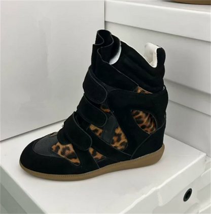 Women's High-top Shoes Suede Leather Casual Wedge Boots Flat Sneakers Hook Loop Heightening Shoes Luxury Short Botas Femininas