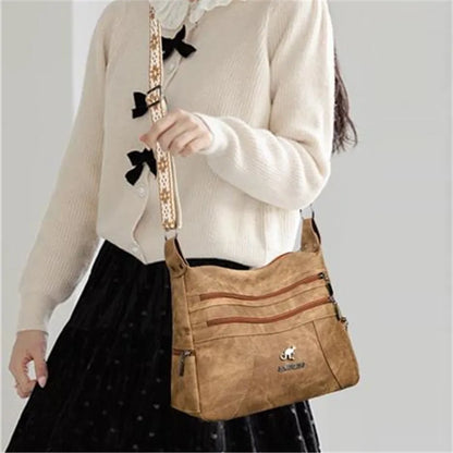 Vintage Style Shoulder Bag for Women Multi Layer Versatile Faux Leather Crossbody Bag Casual Handbag Purse with Zipper Closure