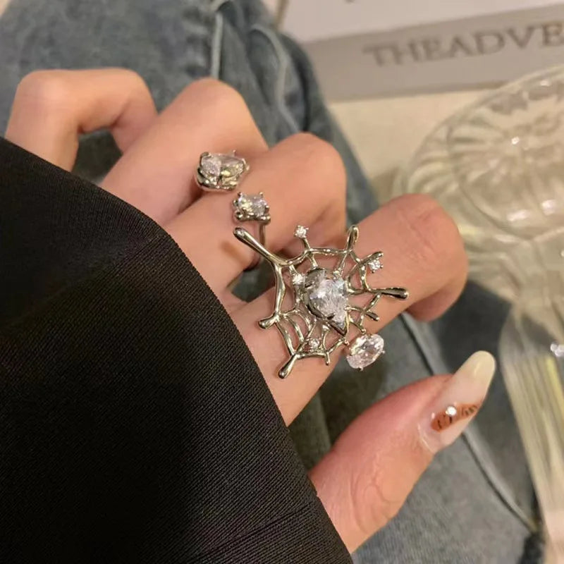 Fashion Trend Pink Crystal Bowknot Heart Rings Zircon Ring Y2K Shiny Zircon Rings for Women Girls Party Aesthetic Jewelry 2024 N
