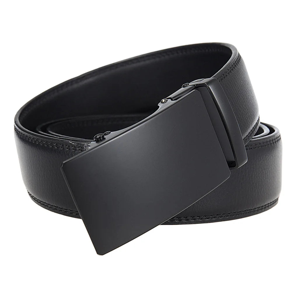 3.5cm High End Handsome Alloy Automatic Buckle Belt Men's Durability PU Leather Waistband Fashion Business Male Waist Straps