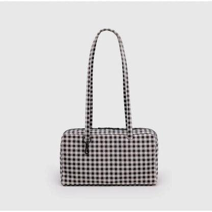 Simple Large-capacity Square Shoulder Bag Fashion Plaid Nylon Handbag Durable Canvas Material Travel Bag Daily Use Storage Bag