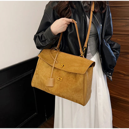 Vintage Ladies Tote Bag Brand Large Capacity Frosted Handbag High-end Pu Material Shoulder Messenger Bag Niche Simple Travel Bag