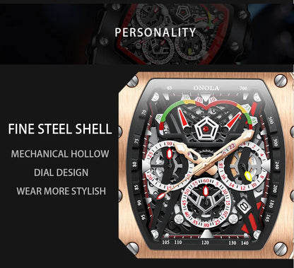 ONOLA Luxury Men Mechanical Watch with Hollow Out Luminous Automatic Watch 3Bar Waterproof Reloj Hombre
