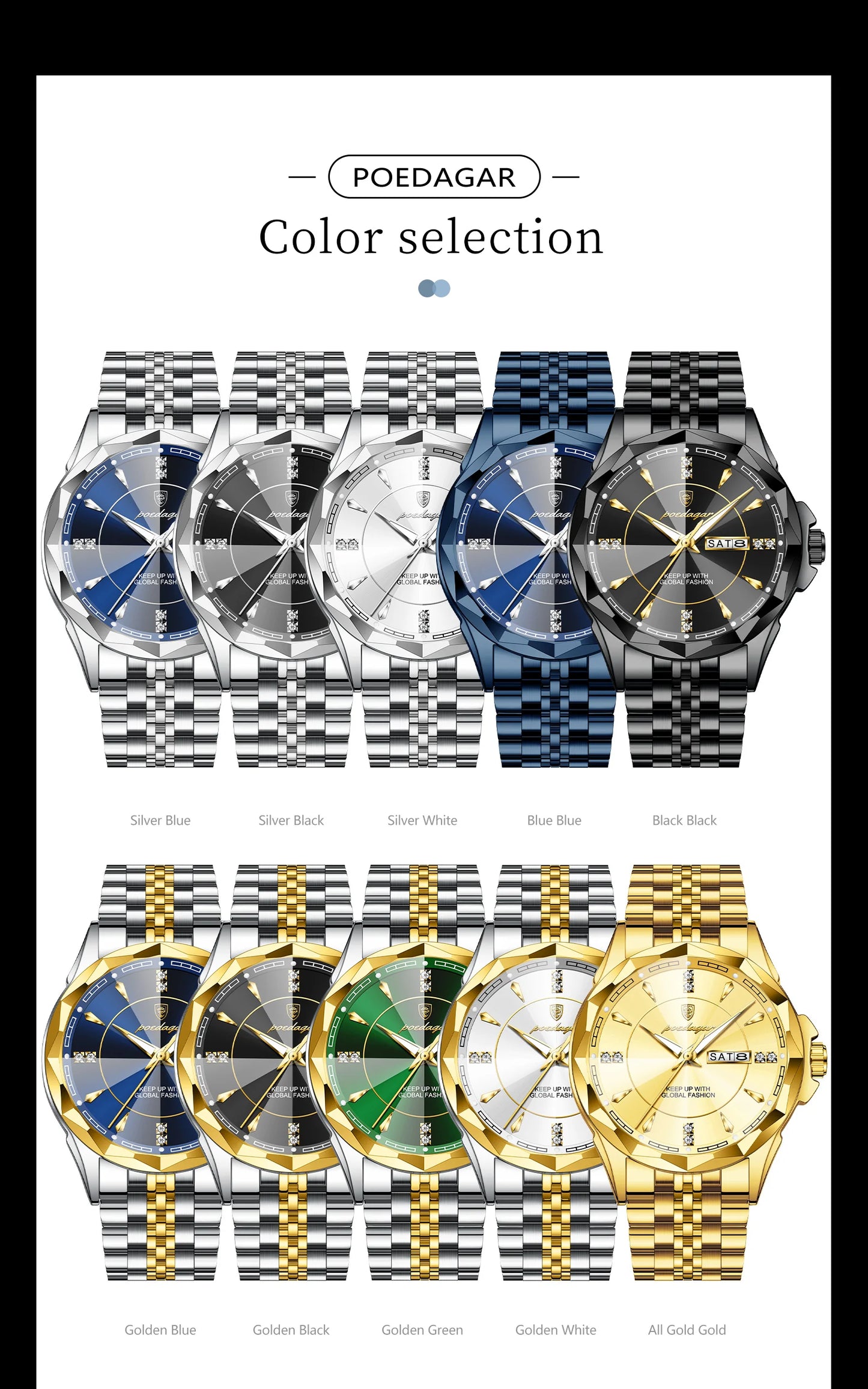 POEDAGAR Luxury Fashion Man Clock Top Business Waterproof Luminous Date Week Men's Watches Quartz Stainless Steel Men Wristwatch
