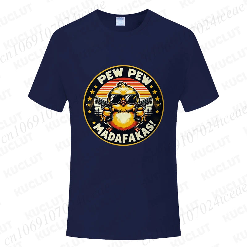 Pew Pew Madafakas Men's T-shirts Cute Chick Funny Graphic Tops Summer Short Sleeve Tees Trendy Streetwear Male Oversized Clothes