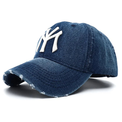 Unisex Letter Embroidery Washed Cowboy Baseball Caps Adjustable Casual Hats Spring and Autumn Outdoor Sunscreen Hat