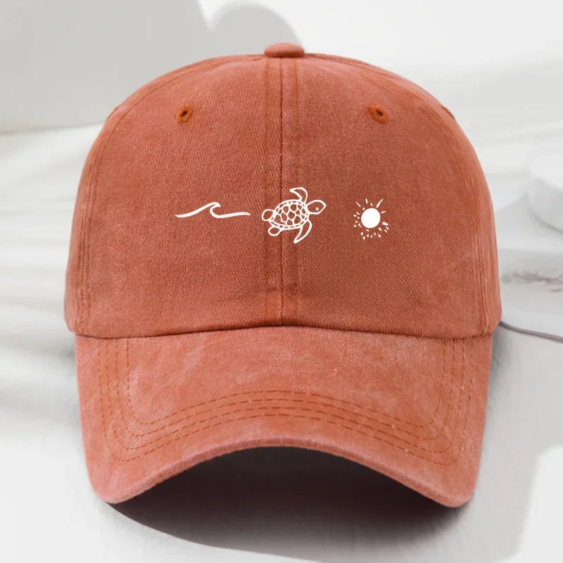 Turtle pattern printed baseball cap for daily casual style, men's and women's fashionable beach outdoor anti roll duckbill cap