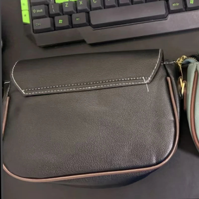 PU Leather Shoulder Bags For Women Fashion Flap Crossbody Messenger Bag Luxury Contrast Color Messenger Handbag Shopping Purse