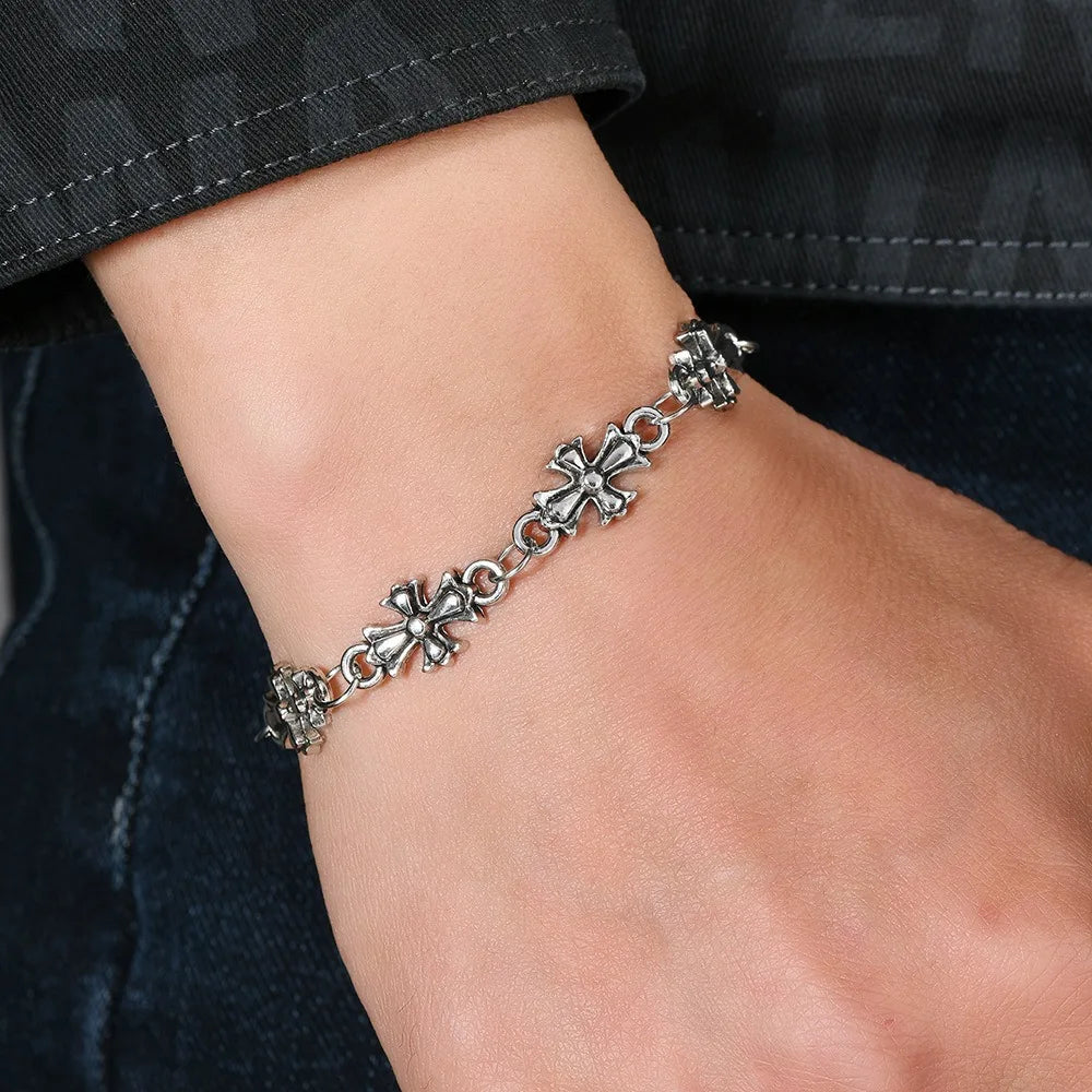 Gothic Cross Bracelet For Men Women Vintage Floral Pattern Hip Hop Rock European American Trends Party Birthday Holiday Gift