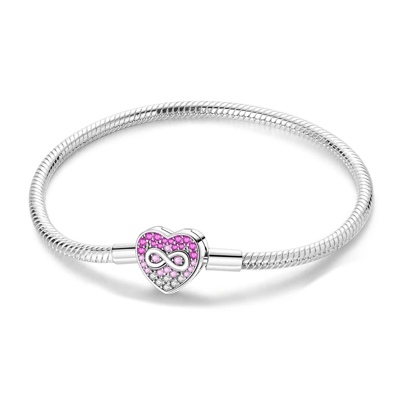 925 Sterling Silver Bracelets 17-20CM Original Golden Sparkling Heart Shaped Bracelet Fit DIY Charms Beads Fashion Women Jewelry