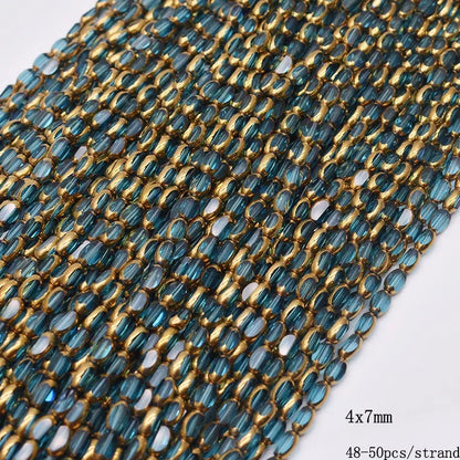 4x7mm 50pcs/lot Briolette Oval Glass Beads Plating Gold Color Crystal Glass Loose Spacer Beads For Beads for Jewelry Making DIY
