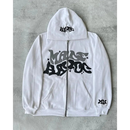 American Retro Star and Letter Printed Zipper Hoodies Women and Men Y2K Spring Autumn Section Lazy Fashion Brand Cardigan Jacket