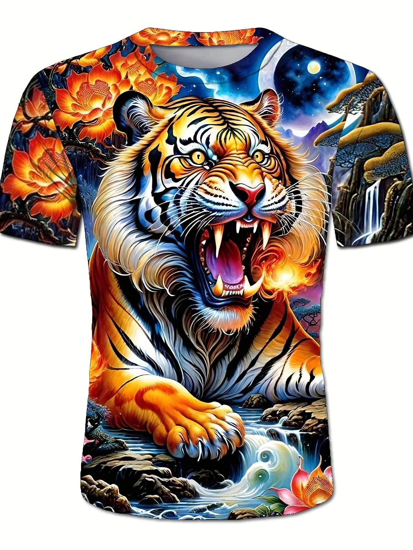 Tiger Print T-Shirt 3D Animal Men's Shirts Summer Short Sleeved Male Pullover Oversized T-shirts Casual Tops Tees Men Clothing