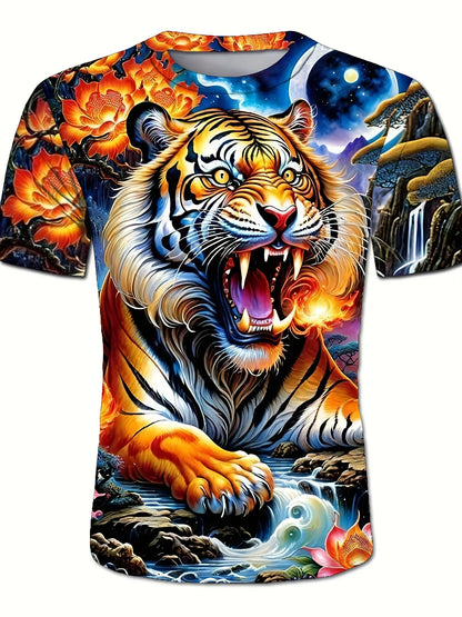 Tiger Print T-Shirt 3D Animal Men's Shirts Summer Short Sleeved Male Pullover Oversized T-shirts Casual Tops Tees Men Clothing
