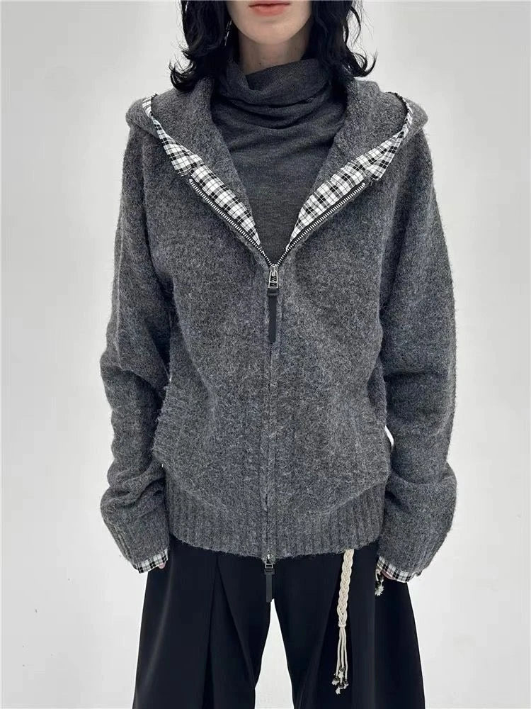 Subculture Gothic Women Coats with Hoodies Vintage Korean Harajuku Black Jackets Faux Fur Coat Female Loose Casual Sweatshirt