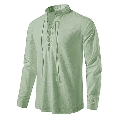 King Billion Men's Shirts Casual Men Cotton Linen Long Sleeve T-shirt Spring Autumn Vintage Shirt US Size Drawstring Neck