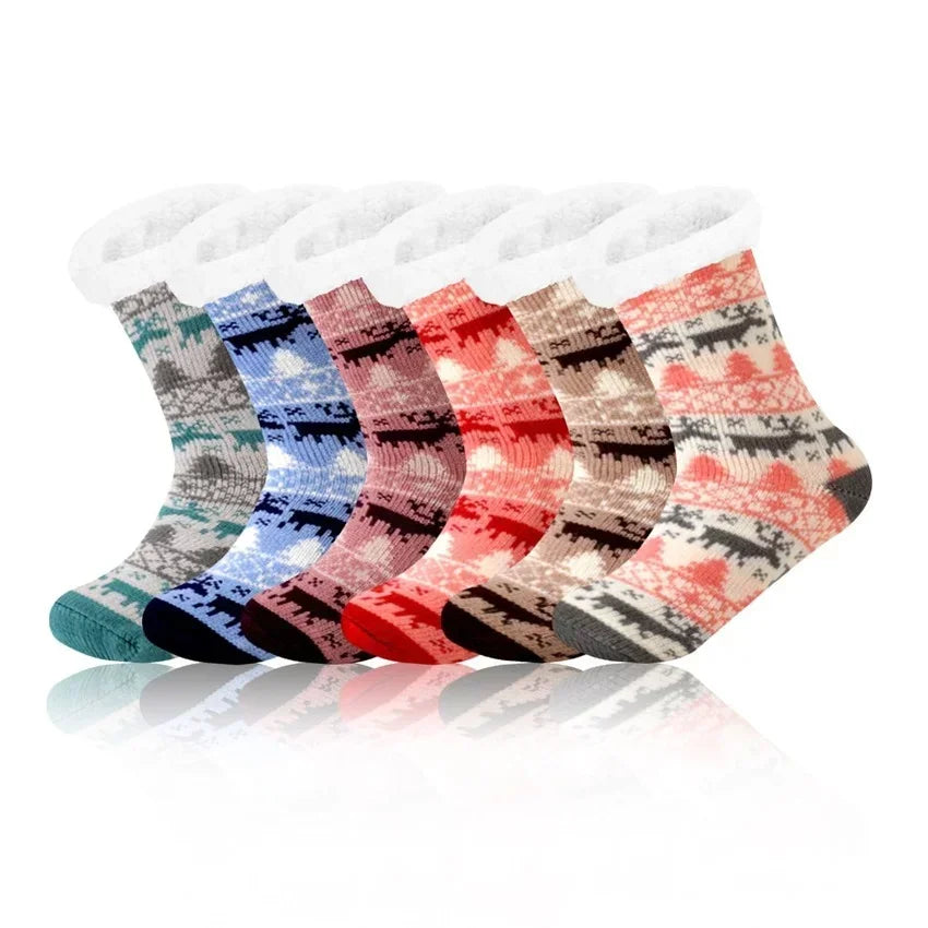 Christmas Gift Thermal Socks Women Winter Warm nightwear Plush Soft Floor Fuzzy Fluffy Fur Slipper Sock Thick Ladies Cute Cow