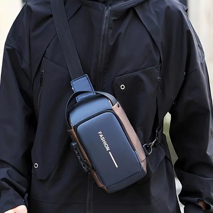 Men's Sporty Chest Bag Motorcycle Phone Pack with Password Lock, Zipper Closure Crossbody Sling Bag for Daily Commute Outdoor