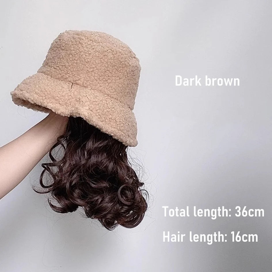 Synthetic 50cm winter cold resistant wig hat with long straight hair and long curly hair black/white hat with lambhair Christmas