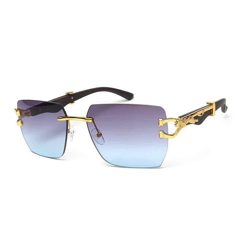Rimless Square Leopard Frame Outdoor Sunglasses For Man Designer Gradient Sun Glasses Woman Fashion Vintage Luxury Eyewear