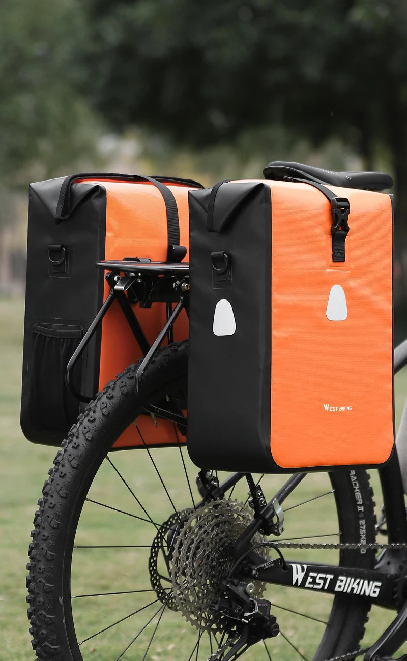 WEST BIKING Cycling Bicycle Bike Rear Seat Trunk Bag Large Capacity Panniers Reflective Rear Bag Waterproof Bicycle Storage Bag