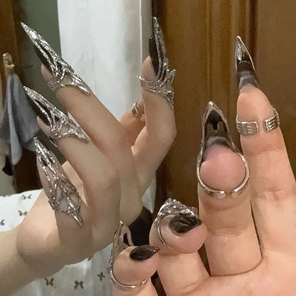 New Gothic Rock Machinery Manicure Fingertip Ring Nail Ring Punk Metal Jewelry Accessories for Women Party Gifts for Girlfriends