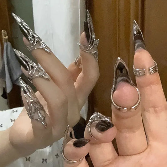 New Gothic Rock Machinery Manicure Fingertip Ring Nail Ring Punk Metal Jewelry Accessories for Women Party Gifts for Girlfriends