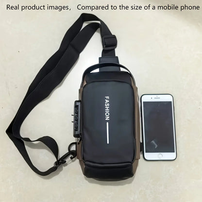 Men's Sporty Chest Bag Motorcycle Phone Pack with Password Lock, Zipper Closure Crossbody Sling Bag for Daily Commute Outdoor