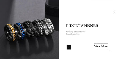 Fashion Punk Style Gear Rotating Anxiety Fidget Ring Titanium Steel Chain Spinner Rings For Men Rock Biker Wedding Party Jewelry
