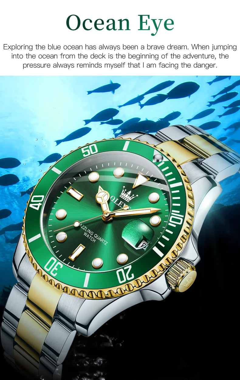 OLEVS Men's Watch Luxury Top Brand One-Way Rotating Outer Ring Design Quartz Watch for Men Auto Date Waterproof Wrist Watches