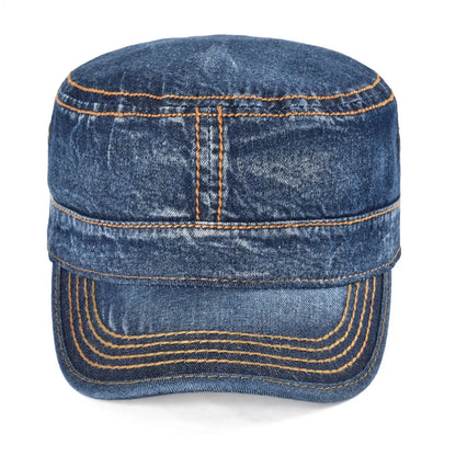 VOBOOM Denim Army Cap Men Washed Cotton Bucket Hat Spring Fall Headpiece Flat Top Adjustable Peaked Visor Hats Trucker Hats
