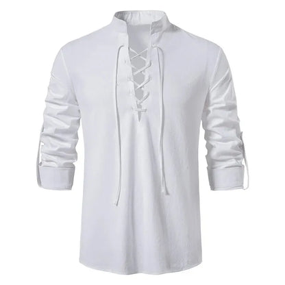 King Billion Men's Shirts Casual Men Cotton Linen Long Sleeve T-shirt Spring Autumn Vintage Shirt US Size Drawstring Neck