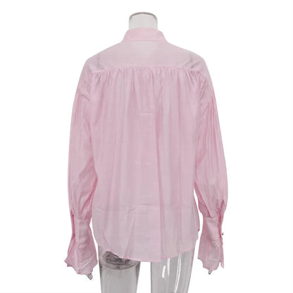 Tossy Casual Loose See-Through Shirts Women's Autumn Lapel Long Sleeve Patchwork Blouse Top Streetwear Female Solid Shirts Top
