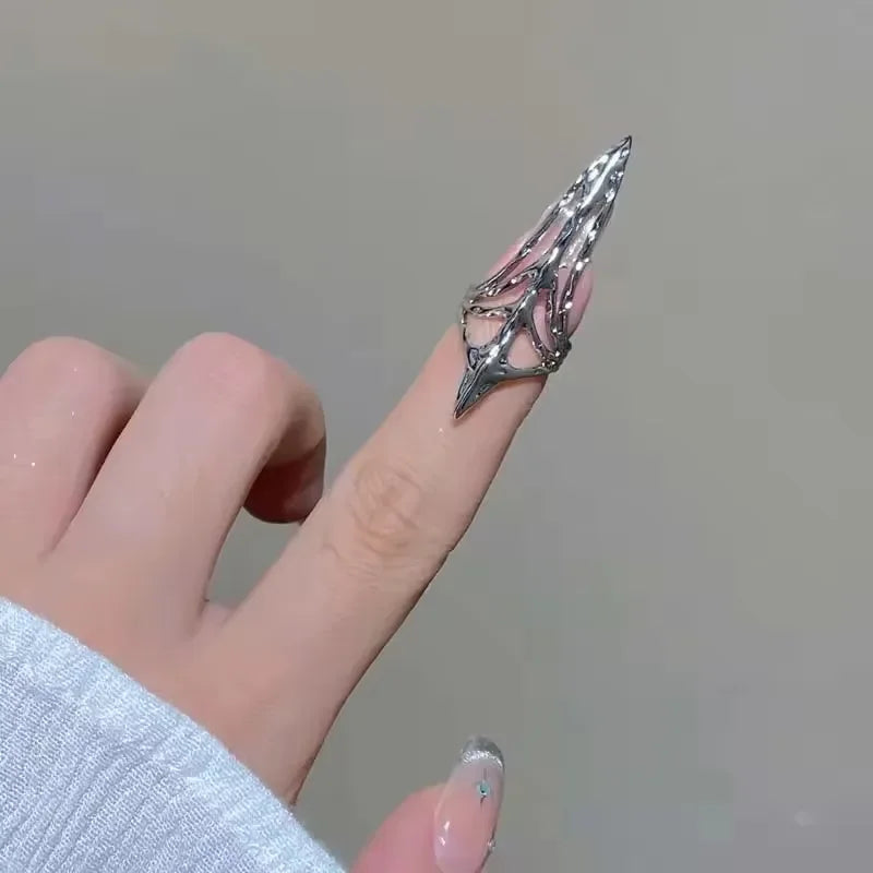 New Gothic Rock Machinery Manicure Fingertip Ring Nail Ring Punk Metal Jewelry Accessories for Women Party Gifts for Girlfriends