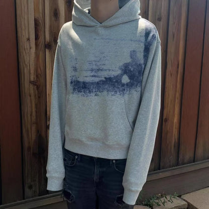 Y2k American Gray Gothic Retro pattern Printed Pullover Hoodie Men and Women Hip Hop Fashion Jogger Casual Oversized Sweatshirt