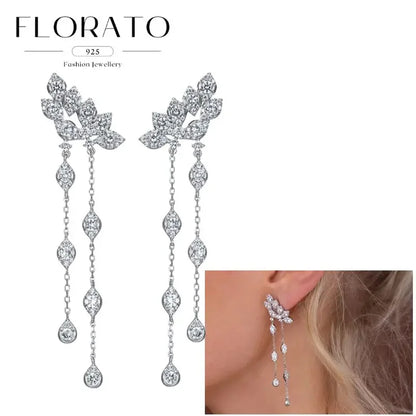 Women Pure Silver Series 925 Sterling Silver Ear Needle Geometric/Butterfly Flowers Pendant hoop Earrings Crystal Zircon Jewelry