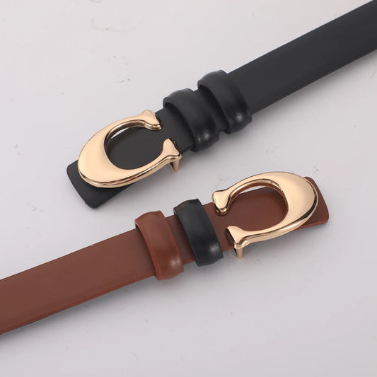 Fashionable C-shaped Smooth Buckle Durable Belt Simple Soft Women's Double-sided Belt With Casual Pants Clothing Accessories