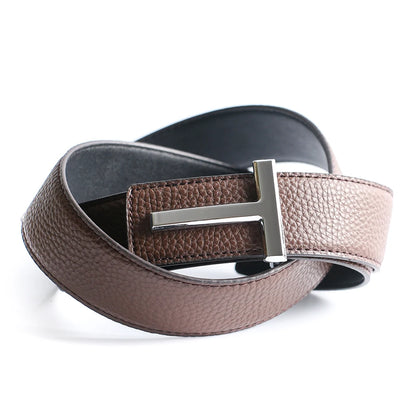 Top Luxury Designer Brand Brass T Buckle Belt Men High Quality Women Genuine Real Leather Dress Strap for Jeans Waistband Grey