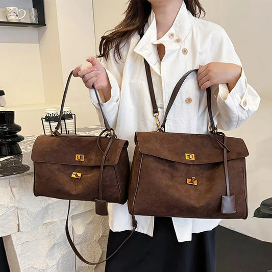 Vintage Ladies Tote Bag Brand Large Capacity Frosted Handbag High-end Pu Material Shoulder Messenger Bag Niche Simple Travel Bag