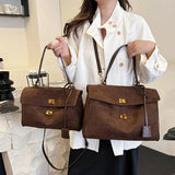 Vintage Ladies Tote Bag Brand Large Capacity Frosted Handbag High-end Pu Material Shoulder Messenger Bag Niche Simple Travel Bag