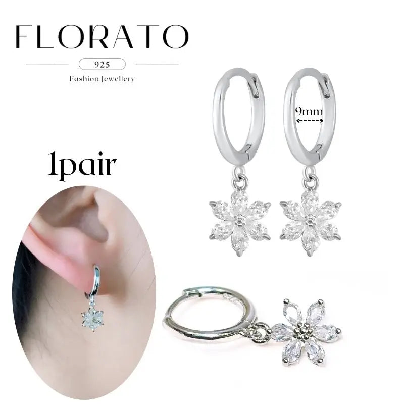 Women Pure Silver Series 925 Sterling Silver Ear Needle Geometric/Butterfly Flowers Pendant hoop Earrings Crystal Zircon Jewelry